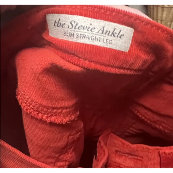 AG Adriano Goldschmied (26R) Red Cords Slim Straight Leg The Stevie Ankle Pants - Picture 4 of 6